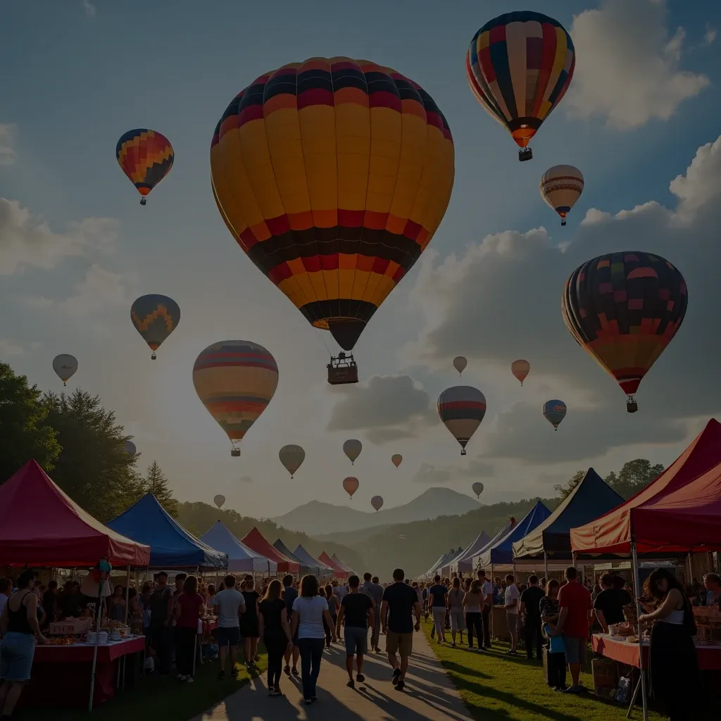 Ballonfahrt über die Stadtansicht mit Wahrzeichen
